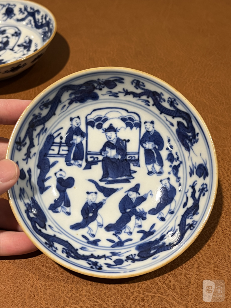 清 青花婴戏纹盘（一对） - 图7